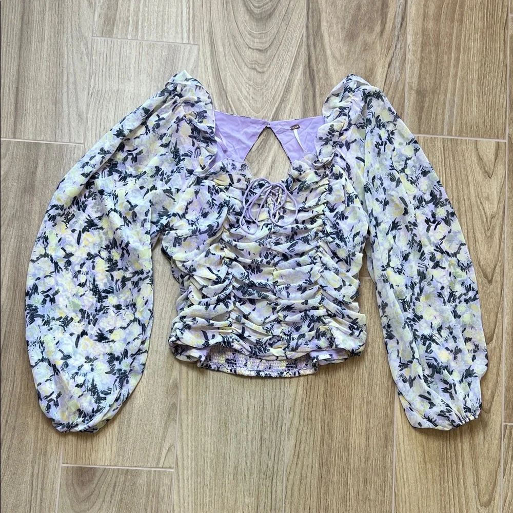 Free‎ People Mabel Floral Ruched Long Sleeve Blouse